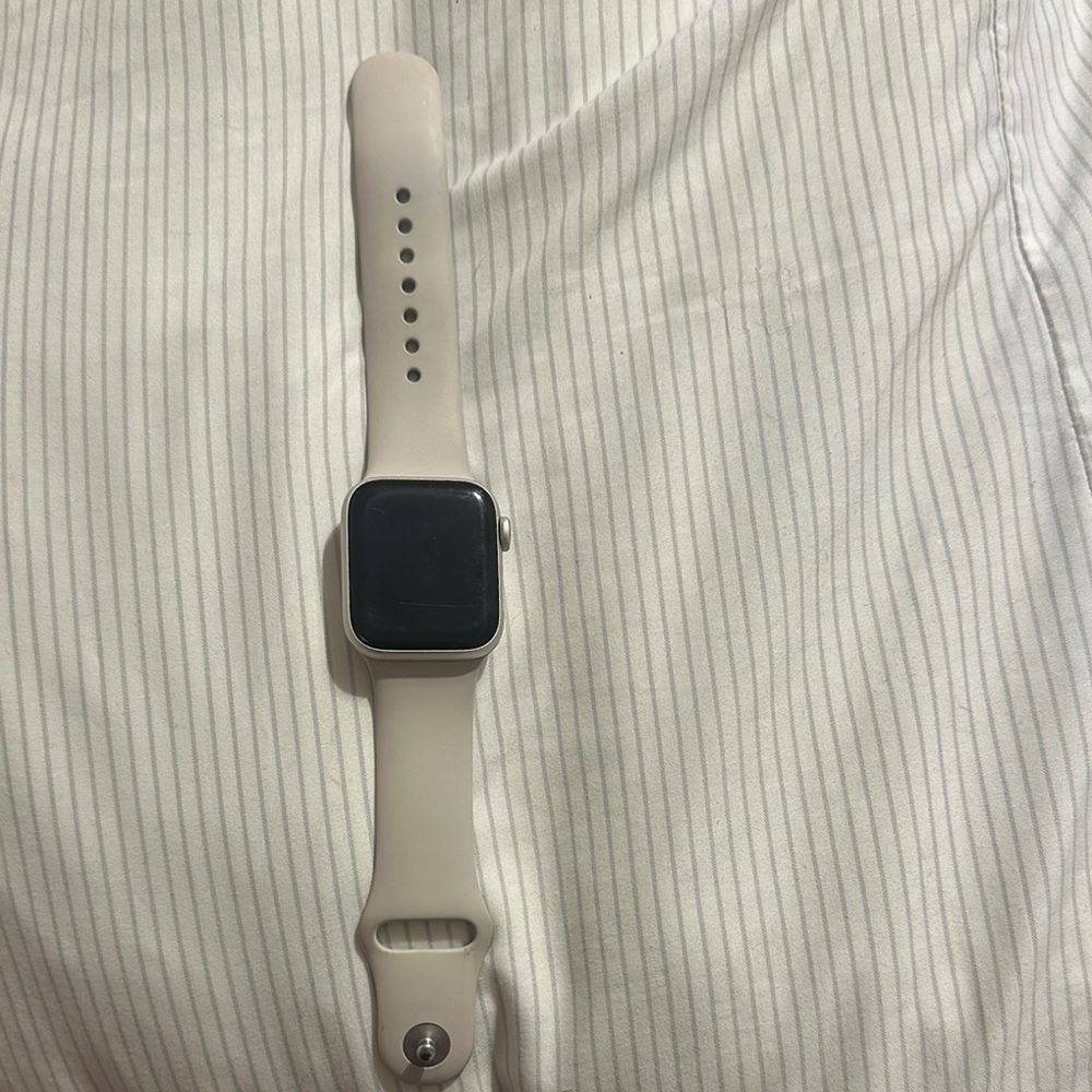Cream Smartwatch with Square Display and Flexible Band
